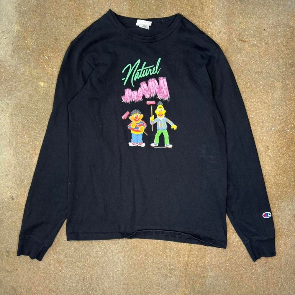Champion Sesame Street Ernie‎ Bert Graphic Long Sleeve T Shirt Mens Medium Black